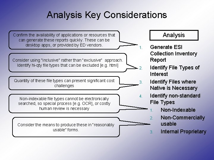 Analysis Key Considerations Confirm the availability of applications or resources that can generate these Analysis Key Considerations Confirm the availability of applications or resources that can generate these