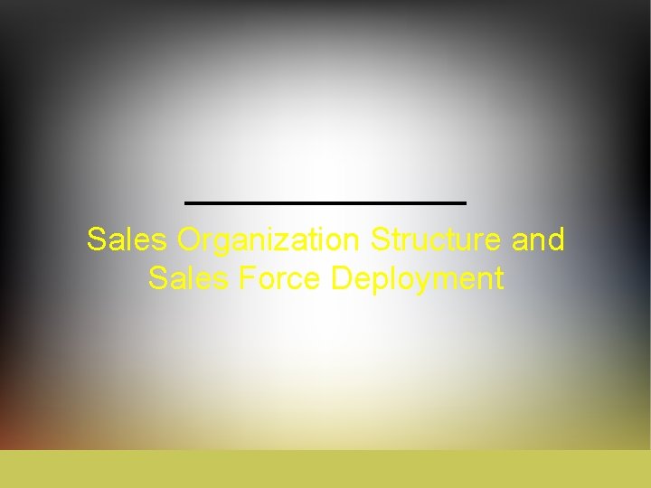 Sales Organization Structure and Sales Force Deployment 