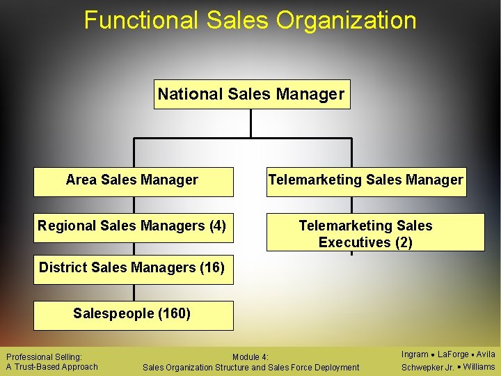 Functional Sales Organization National Sales Manager Area Sales Manager Telemarketing Sales Manager Regional Sales