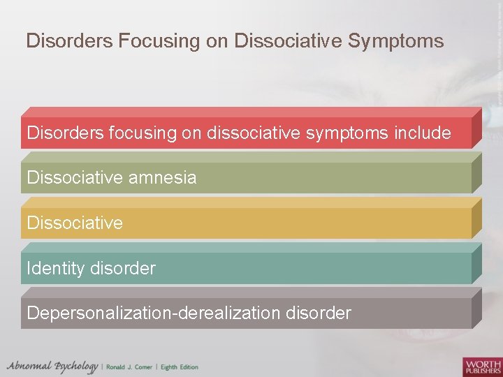 Disorders Focusing on Dissociative Symptoms Disorders focusing on dissociative symptoms include Dissociative amnesia Dissociative