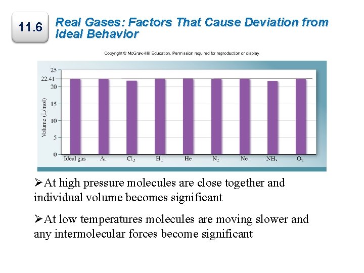 11. 6 Real Gases: Factors That Cause Deviation from Ideal Behavior ØAt high pressure