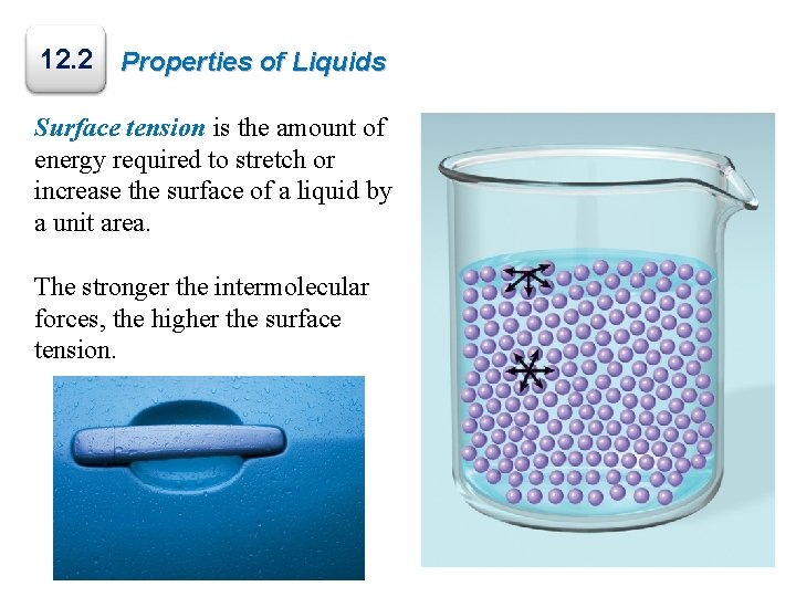 12. 2 Properties of Liquids Surface tension is the amount of energy required to