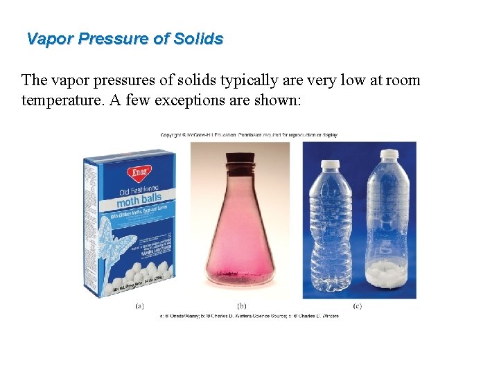 Vapor Pressure of Solids The vapor pressures of solids typically are very low at