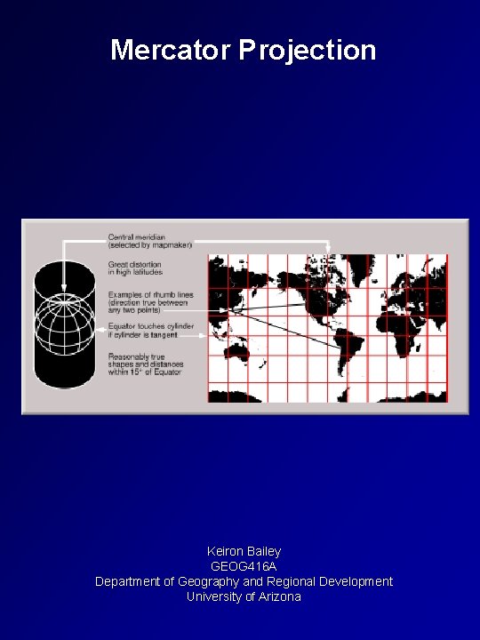 Mercator Projection Keiron Bailey GEOG 416 A Department of Geography and Regional Development University