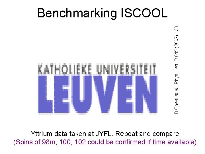 B. Cheal et al. , Phys. Lett. B 645 (2007) 133 Benchmarking ISCOOL Yttrium