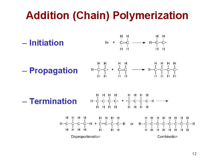 Addition (Chain) Polymerization – Initiation – Propagation – Termination 12 Addition (Chain) Polymerization – Initiation – Propagation – Termination 12
