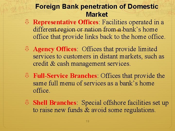 Foreign Bank penetration of Domestic Market Representative Offices: Facilities operated in a different region