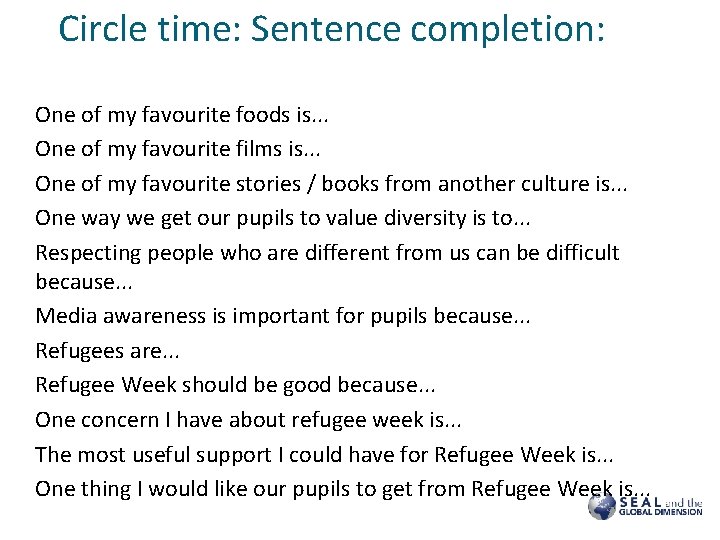 Circle time: Sentence completion: One of my favourite foods is. . . One of Circle time: Sentence completion: One of my favourite foods is. . . One of