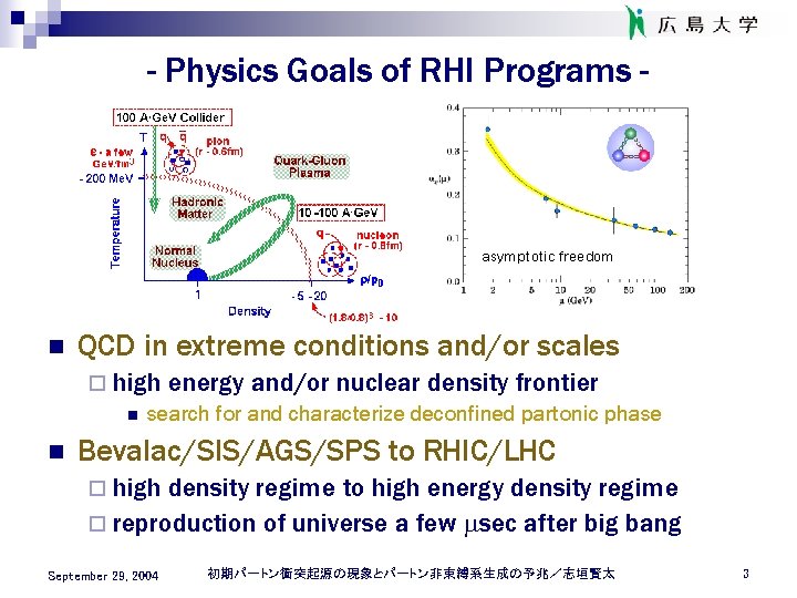 - Physics Goals of RHI Programs - asymptotic freedom n QCD in extreme conditions