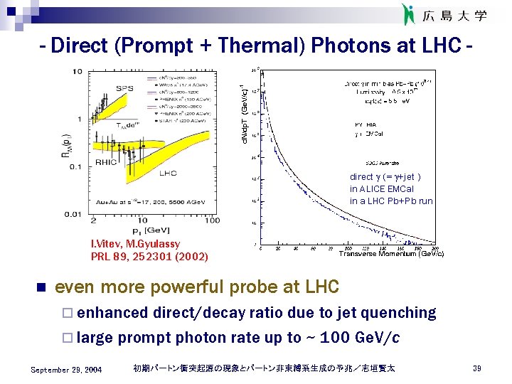 - Direct (Prompt + Thermal) Photons at LHC - direct (= +jet ) in