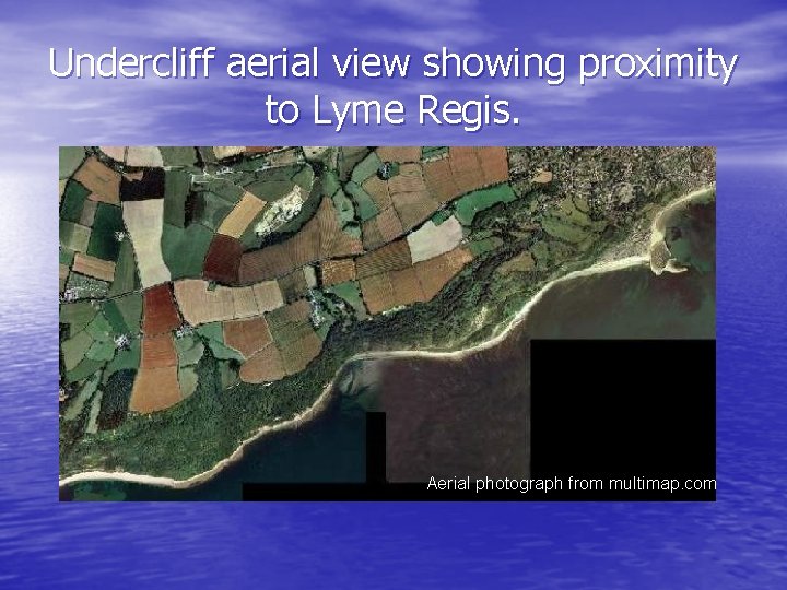 Undercliff aerial view showing proximity to Lyme Regis. Aerial photograph from multimap. com 