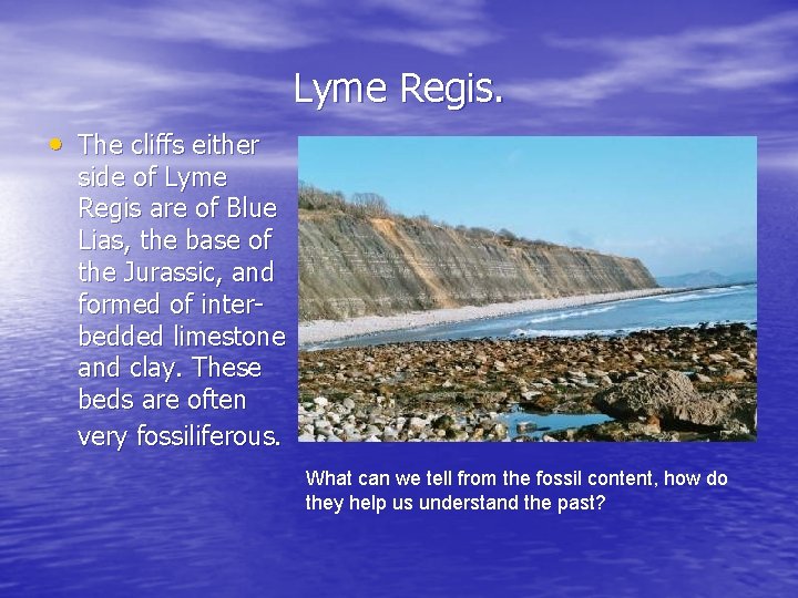 Lyme Regis. • The cliffs either side of Lyme Regis are of Blue Lias,