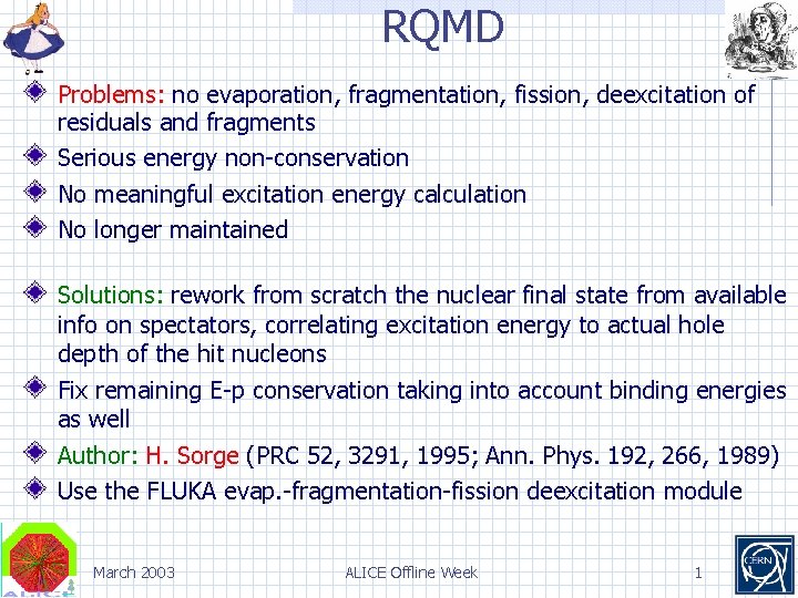RQMD Problems: no evaporation, fragmentation, fission, deexcitation of residuals and fragments Serious energy non-conservation