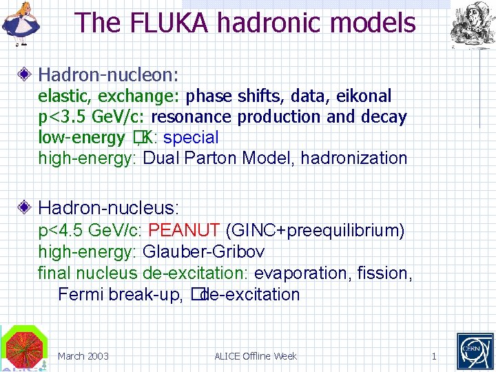 The FLUKA hadronic models Hadron-nucleon: elastic, exchange: phase shifts, data, eikonal p<3. 5 Ge.