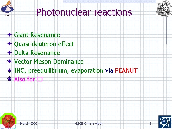 Photonuclear reactions Giant Resonance Quasi-deuteron effect Delta Resonance Vector Meson Dominance INC, preequilibrium, evaporation