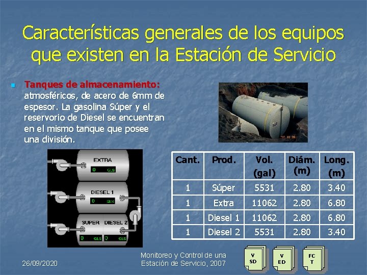 Características generales de los equipos que existen en la Estación de Servicio n Tanques