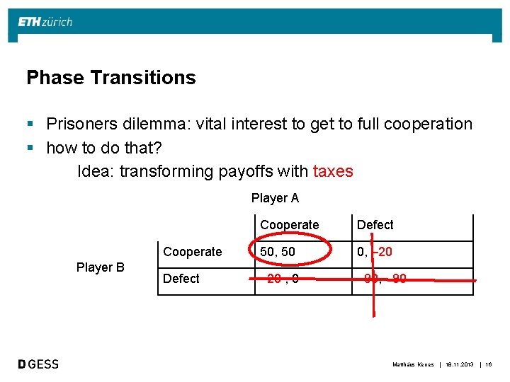 Phase Transitions § Prisoners dilemma: vital interest to get to full cooperation § how