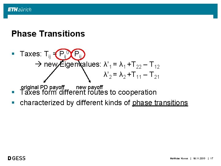 Phase Transitions § Taxes: Tij = Pij 0 – Pij new Eigenvalues: λ’ 1