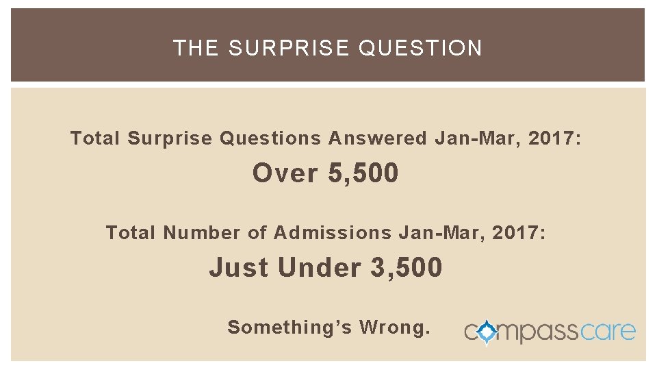 THE SURPRISE QUESTION Total Surprise Questions Answered Jan-Mar, 2017: Over 5, 500 Total Number THE SURPRISE QUESTION Total Surprise Questions Answered Jan-Mar, 2017: Over 5, 500 Total Number