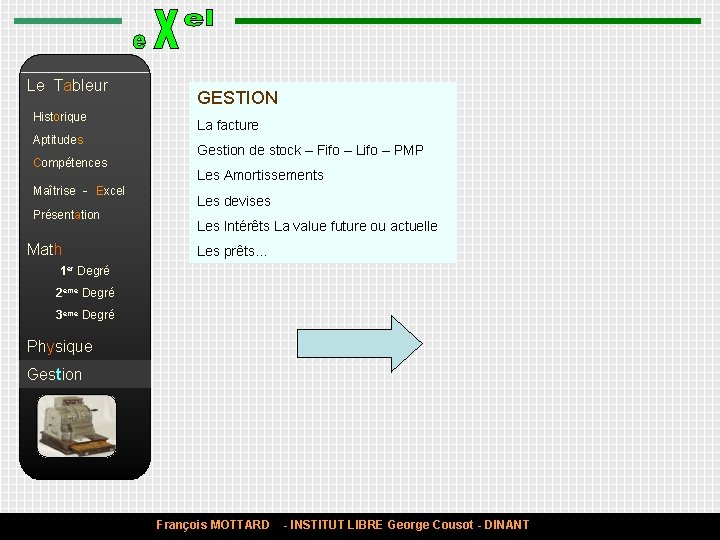 Le Tableur Historique Aptitudes Compétences Maîtrise - Excel Présentation Math GESTION La facture Gestion