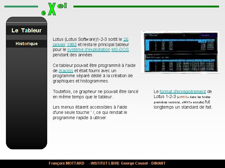 Le Tableur Historique Lotus (Lotus Software)1 -2 -3 sortit le 26 janvier 1983 et