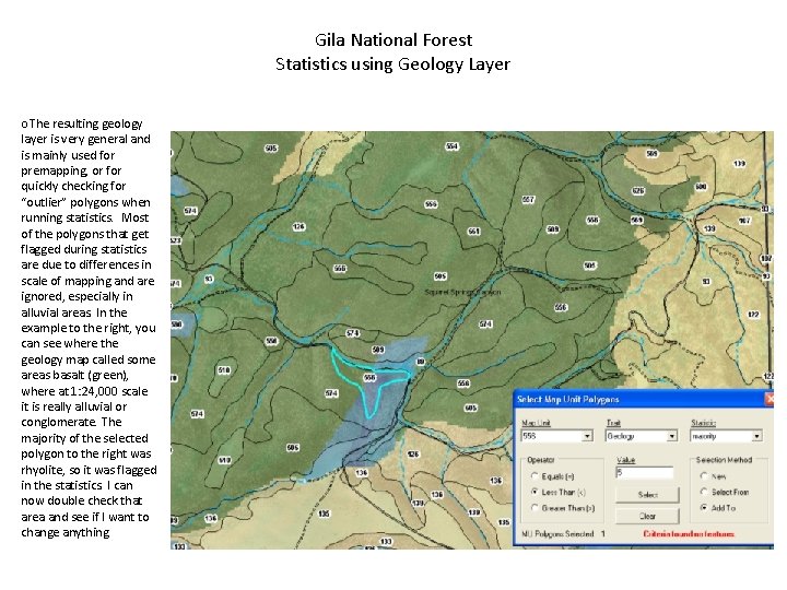 Gila National Forest Statistics using Geology Layer o. The resulting geology layer is very