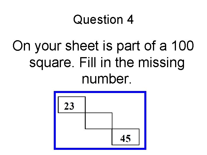 Question 4 On your sheet is part of a 100 square. Fill in the