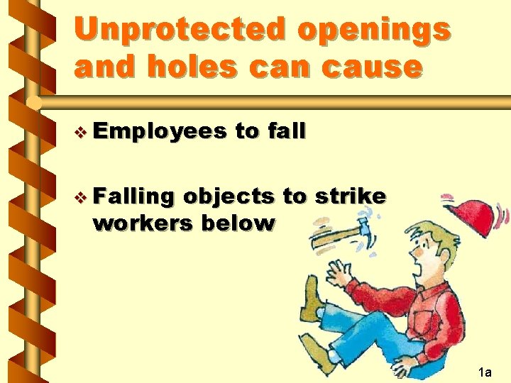 Unprotected openings and holes can cause v Employees to fall v Falling objects to