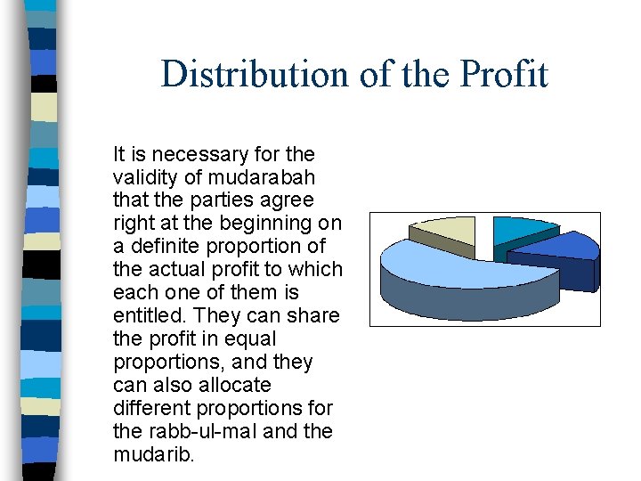Distribution of the Profit It is necessary for the validity of mudarabah that the