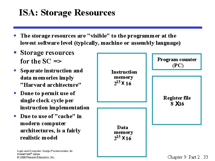 ISA: Storage Resources § The storage resources are "visible" to the programmer at the