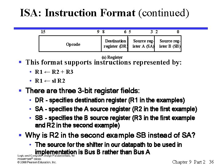 ISA: Instruction Format (continued) 15 9 8 Opcode 6 5 Destination register (DR) 3