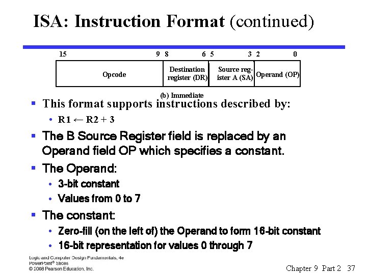 ISA: Instruction Format (continued) 15 9 8 Opcode 6 5 Destination register (DR) 3