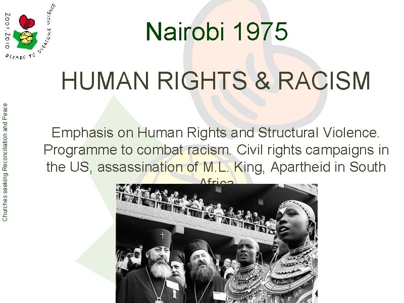 Nairobi 1975 Churches seeking Reconciliation and Peace HUMAN RIGHTS & RACISM Emphasis on Human