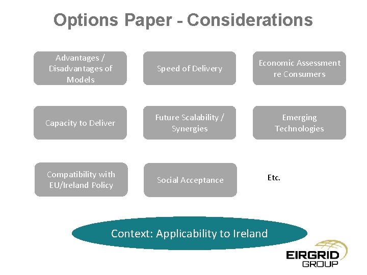 Options Paper - Considerations Advantages / Disadvantages of Models Speed of Delivery Economic Assessment