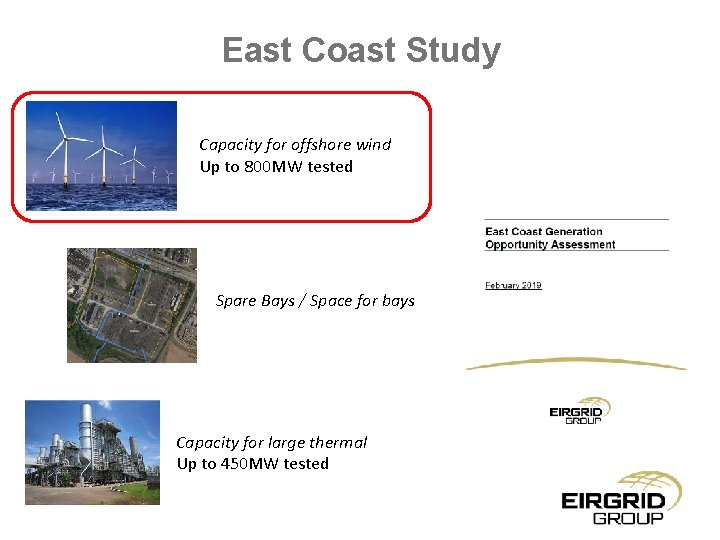 East Coast Study Capacity for offshore wind Up to 800 MW tested Spare Bays