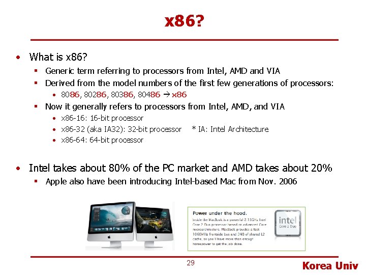 x 86? • What is x 86? § Generic term referring to processors from