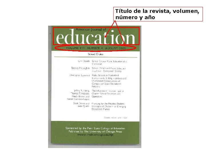 Título de la revista, volumen, número y año 