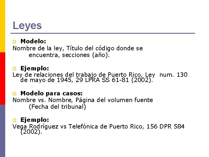 Leyes Modelo: Nombre de la ley, Título del código donde se encuentra, secciones (año).