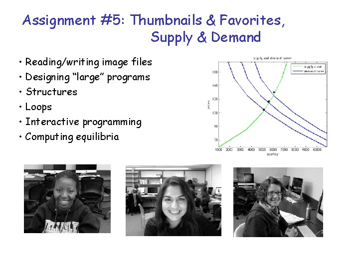 Assignment #5: Thumbnails & Favorites, Supply & Demand • Reading/writing image files • Designing