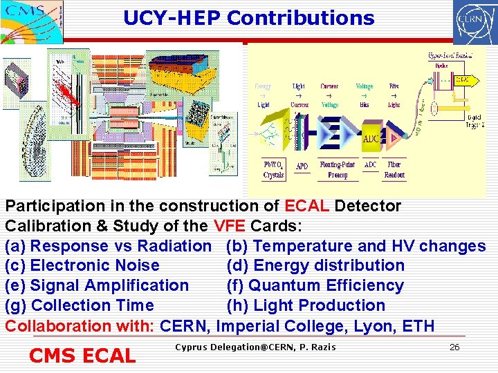 UCY-HEP Contributions Participation in the construction of ECAL Detector Calibration & Study of the