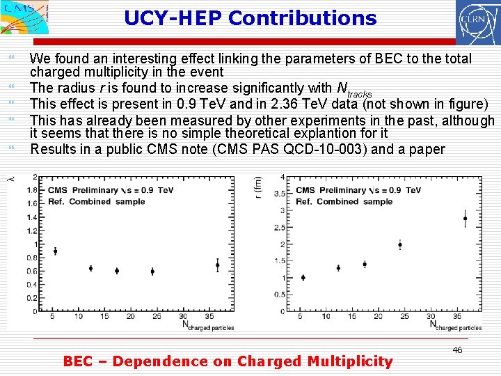 UCY-HEP Contributions We found an interesting effect linking the parameters of BEC to the