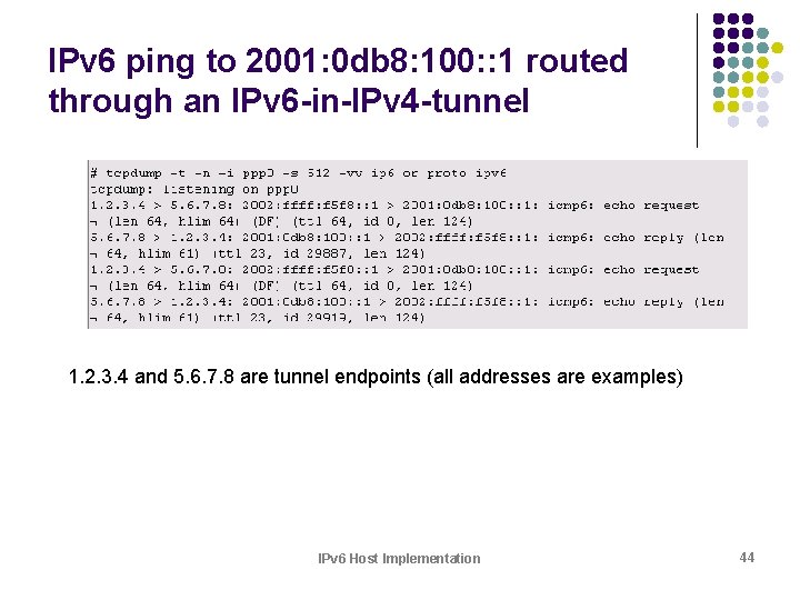 IPv 6 ping to 2001: 0 db 8: 100: : 1 routed through an