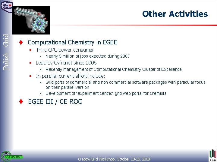 Polish Grid Other Activities t Computational Chemistry in EGEE § Third CPU power consumer