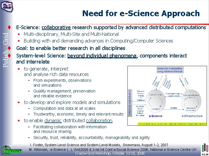 Need for e-Science Approach Polish Grid t E-Science: collaborative research supported by advanced distributed