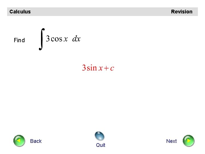 Calculus Revision Find Back Quit Next 