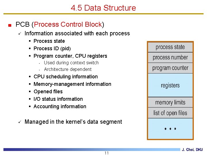 4. 5 Data Structure PCB (Process Control Block) ü Information associated with each process