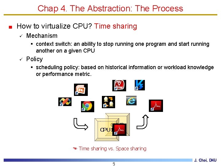 Chap 4. The Abstraction: The Process How to virtualize CPU? Time sharing ü Mechanism