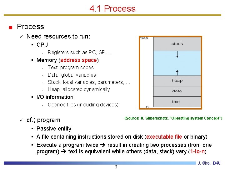 4. 1 Process ü Need resources to run: § CPU • Registers such as