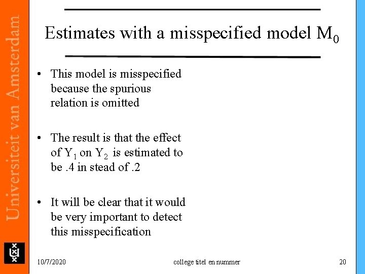 Estimates with a misspecified model M 0 • This model is misspecified because the Estimates with a misspecified model M 0 • This model is misspecified because the