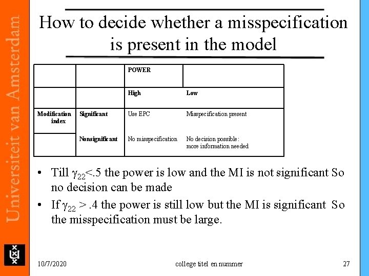 How to decide whether a misspecification is present in the model POWER Modification index How to decide whether a misspecification is present in the model POWER Modification index